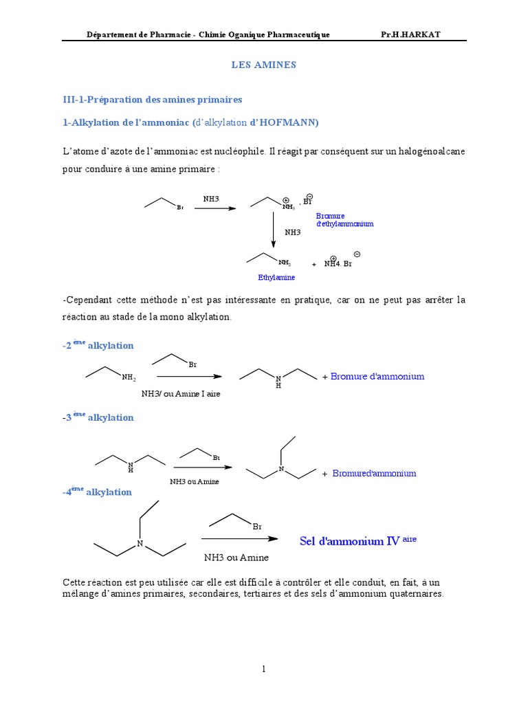 Préparation des amines en chimie organique | PDF | Ammonium | Amine ...