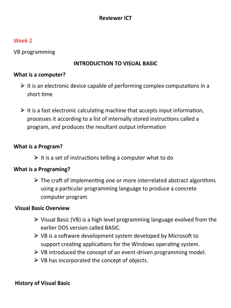 Grade 9 ICT: Visual Basic Overview | PDF