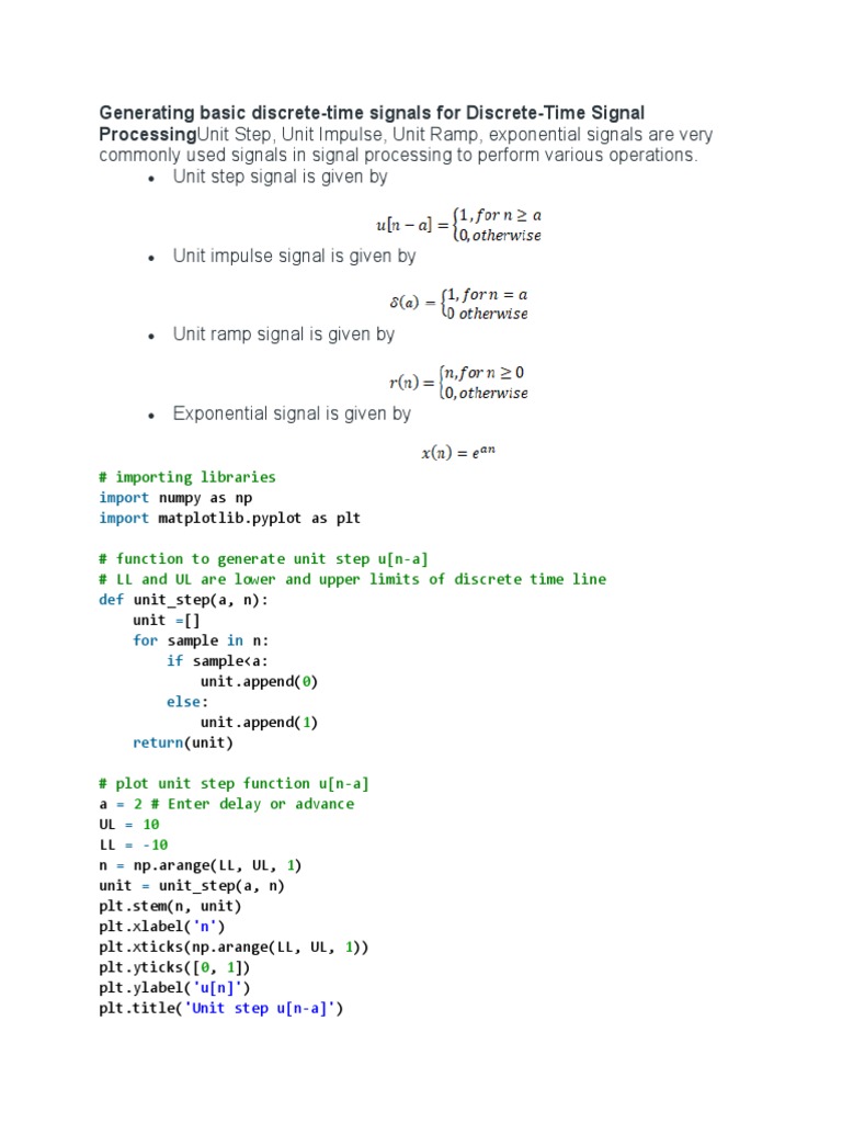 Generating and Plotting Common Discrete-Time Signals: Unit Step, Unit ...
