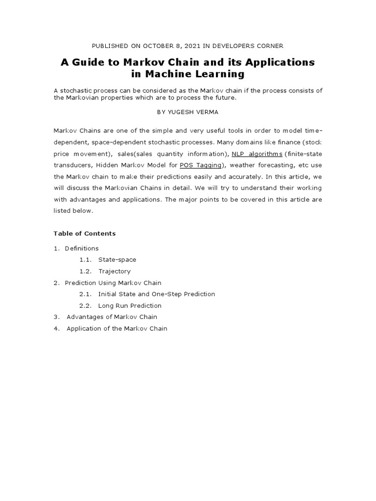 Markov Chains in Machine Learning Guide | PDF | Markov Chain | Prediction