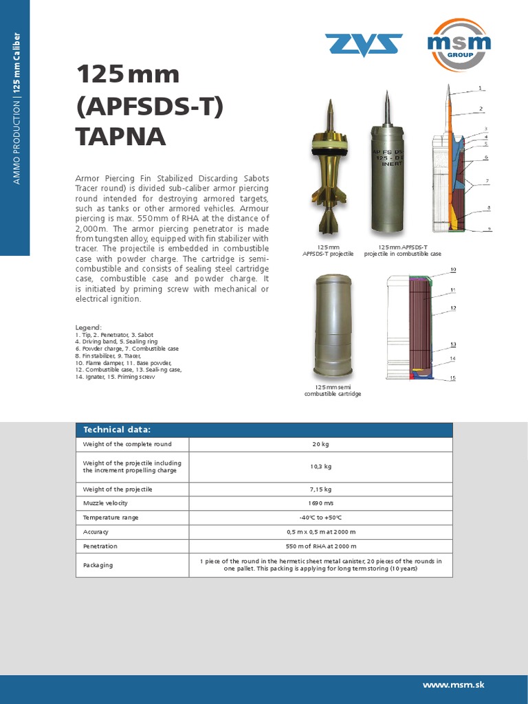 TAPNA 125mm APFSDS Ammunition Overview | PDF | Military Technology ...