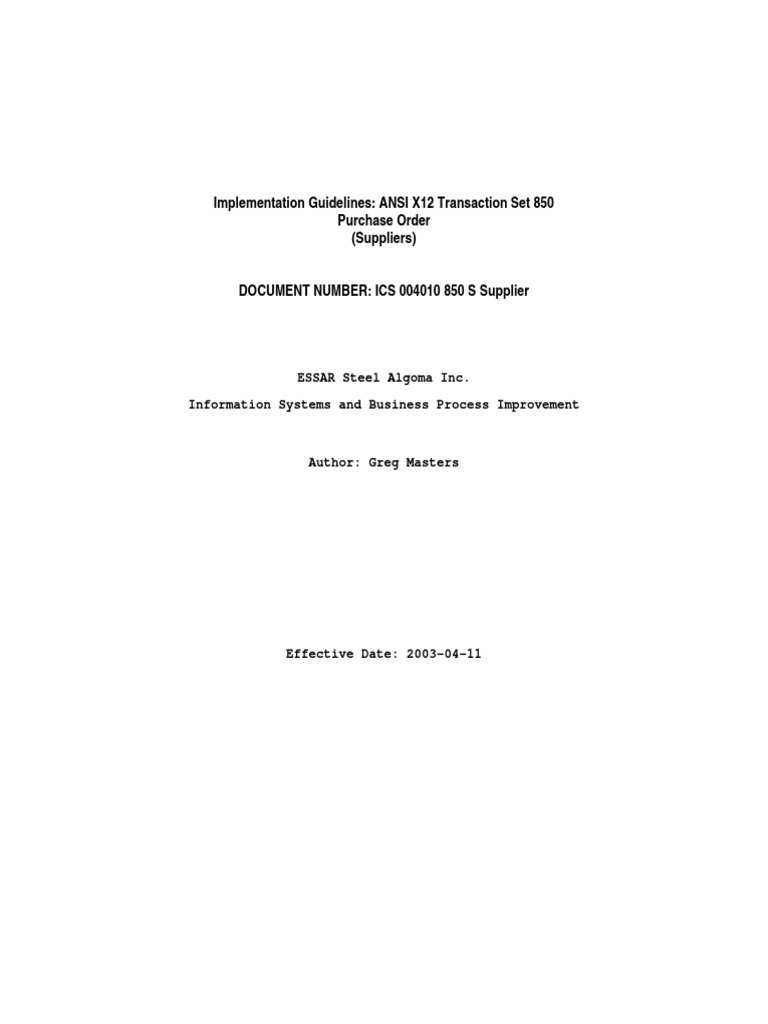 ANSI X12 850 Purchase Order Guide | PDF | Invoice | Business