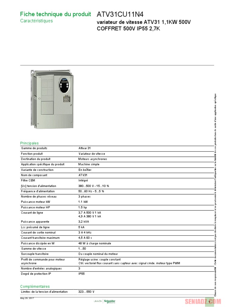 Variateur de vitesse ATV31 1,1 kW 500V | PDF | Électromagnétisme ...