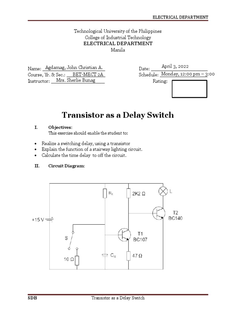 Transistor As A Delay Switch PDF Capacitor Resistor