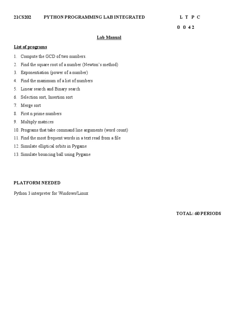 21CS202 - Lab Manual | PDF