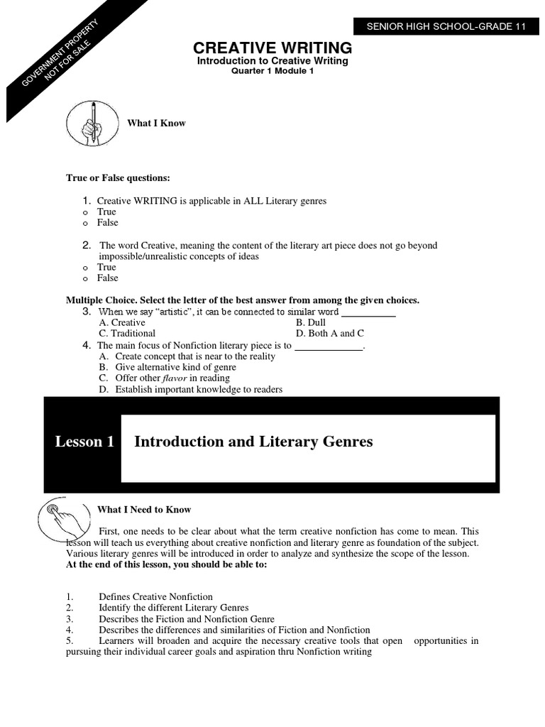 grade 11 creative writing module 1 answer key