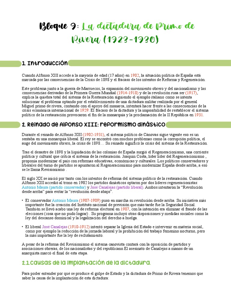 BLOQUE 9 - Primo de Rivera | PDF | España | Política de españa