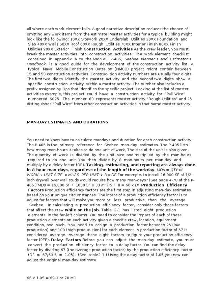 Calculating ManDay Estimates and Adjusting for Production Efficiency