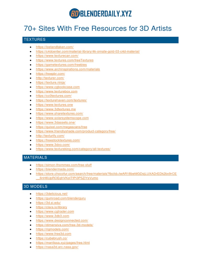Free resources for 3d artists blender daily pdf 3 d computer
