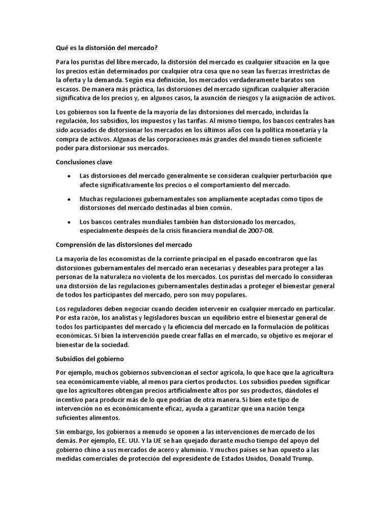 Qué Es La Distorsión Del Mercado PDF Mercado (economía) Subvención