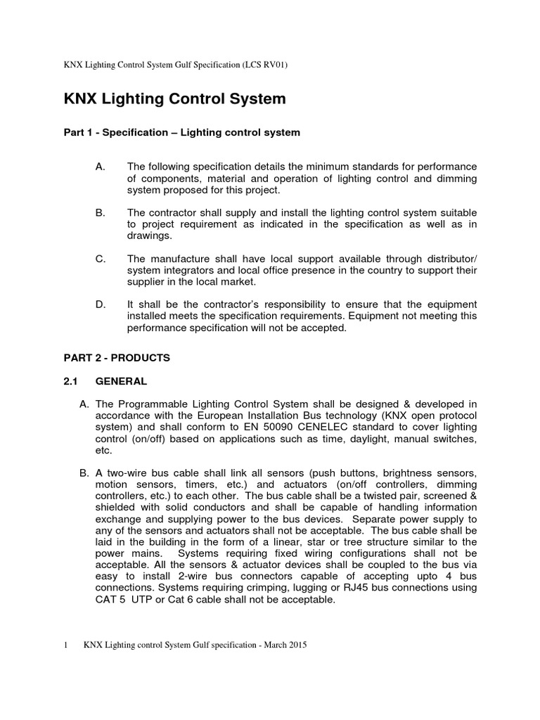 KNX Lighting Control System Specfication (LCS RV01) PDF Switch