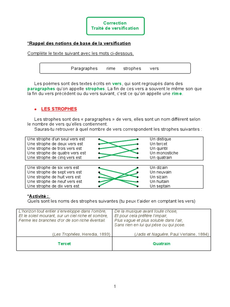 Correction sur la versification poétique | PDF | Rime dans la poésie ...