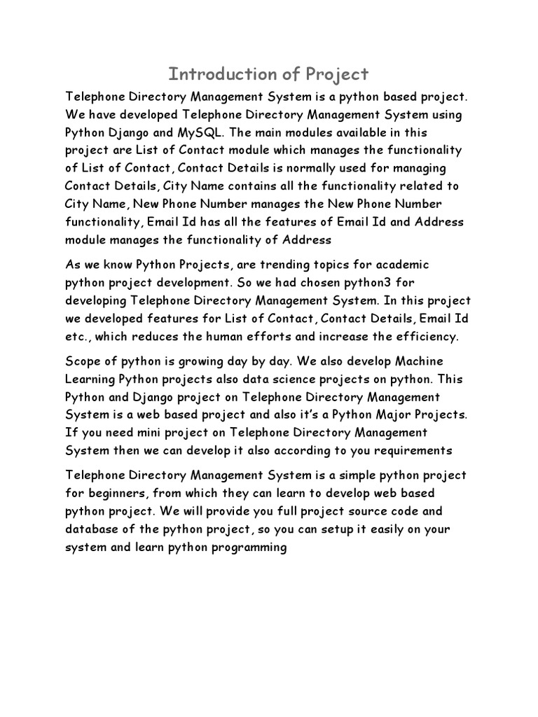 Telephone Directory Management System Project | PDF | Databases ...