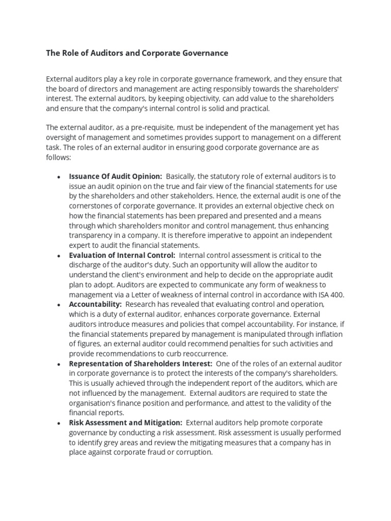 The Role of Auditors in Corporate Governance | PDF | Audit | Internal ...