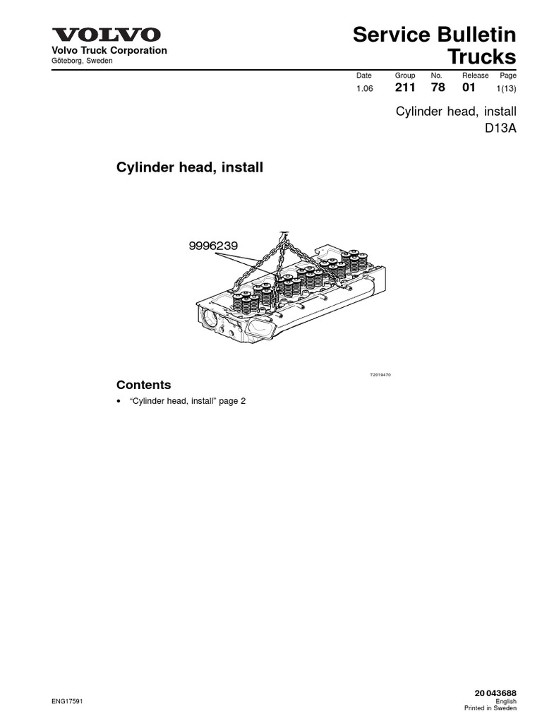 Cylinder Head Install D13A 211 78 1806 PDF Turbocharger Gear
