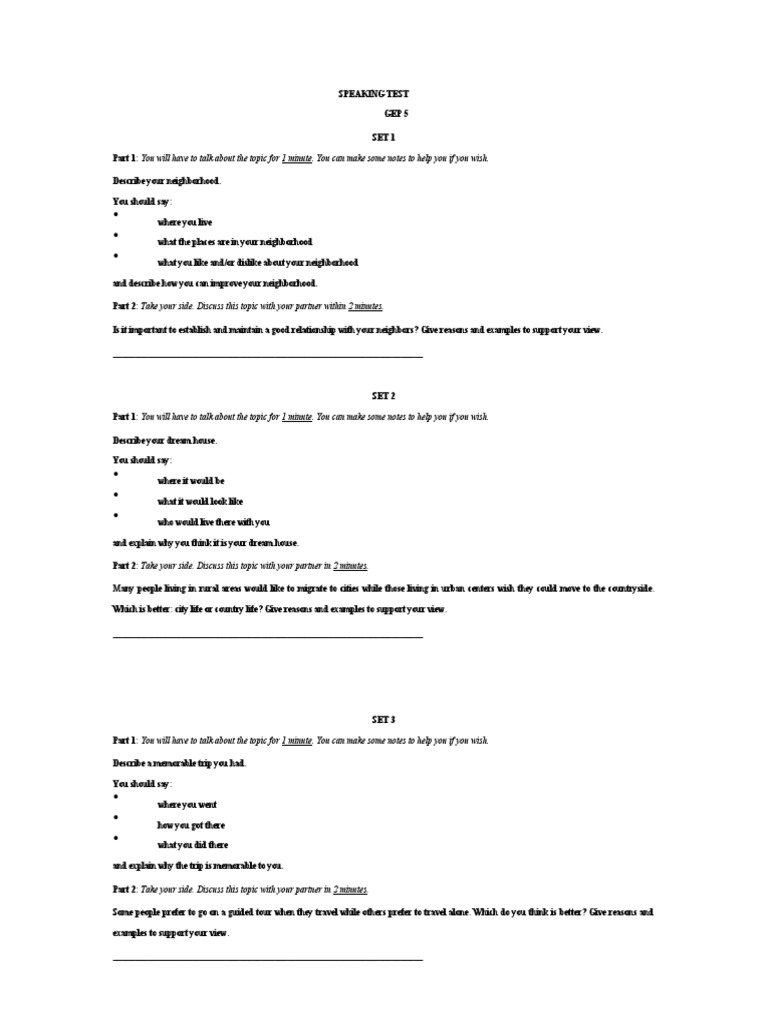 GEP English Speaking Test Samples | PDF | Cognition | Communication
