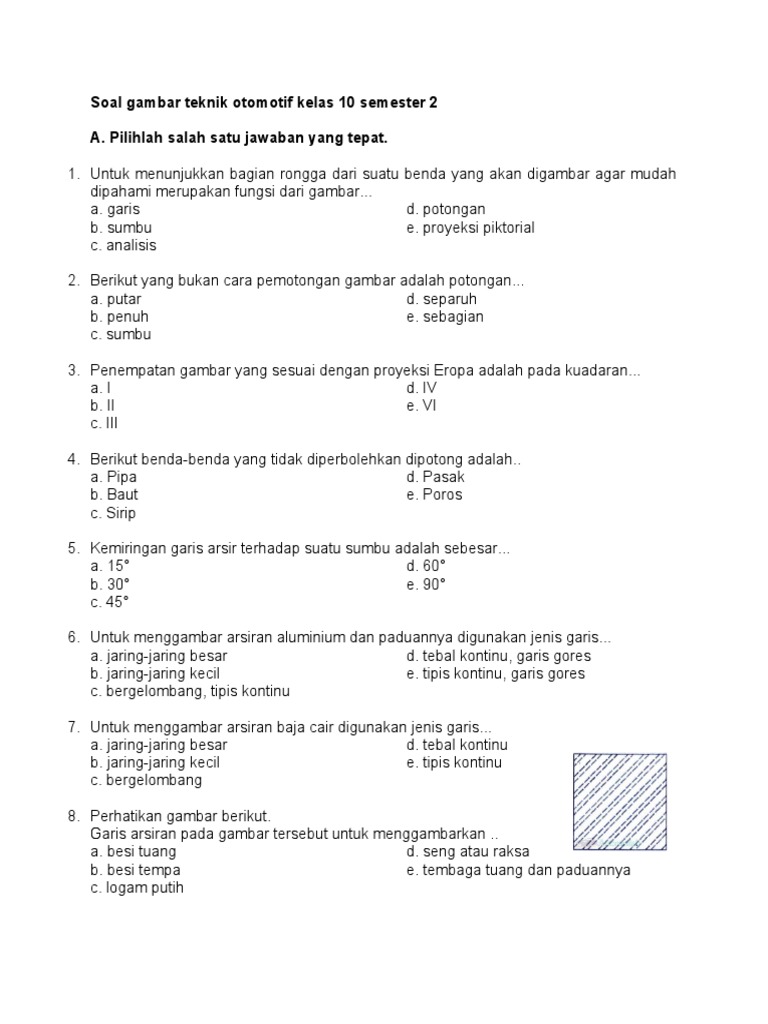 Soal Gambar Teknik Otomotif Kelas 10 Semester 2 | PDF