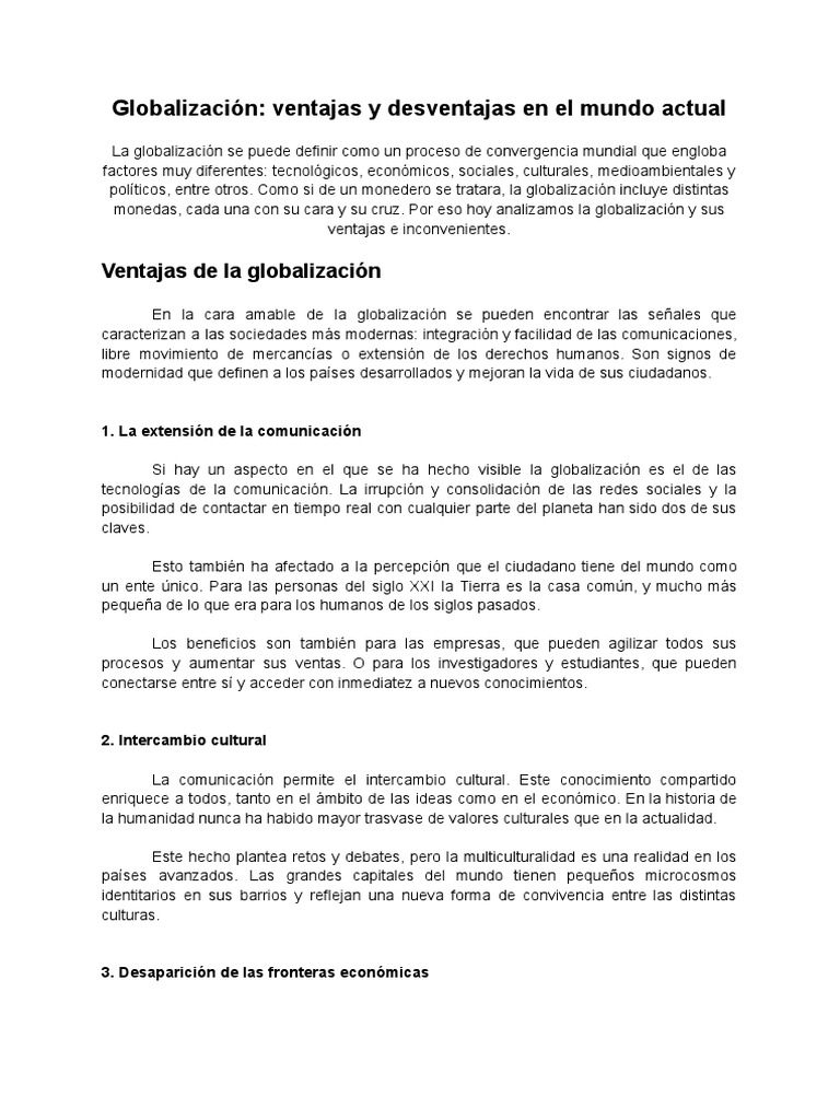 Ventajas y desventajas de la globalización | PDF | Globalización ...