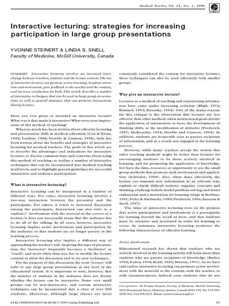 Interactive Lecturing Pdf Lecture Teaching Method