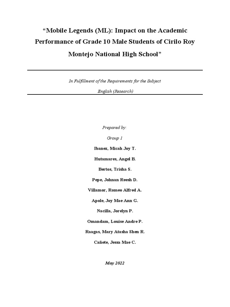 Mobile Legends' Impact on Grade 10 Boys | PDF | Survey Methodology ...