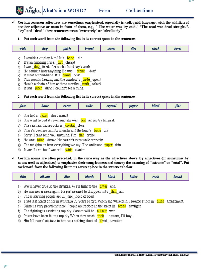 T2. Collocations | PDF | Adjective | Cognitive Science