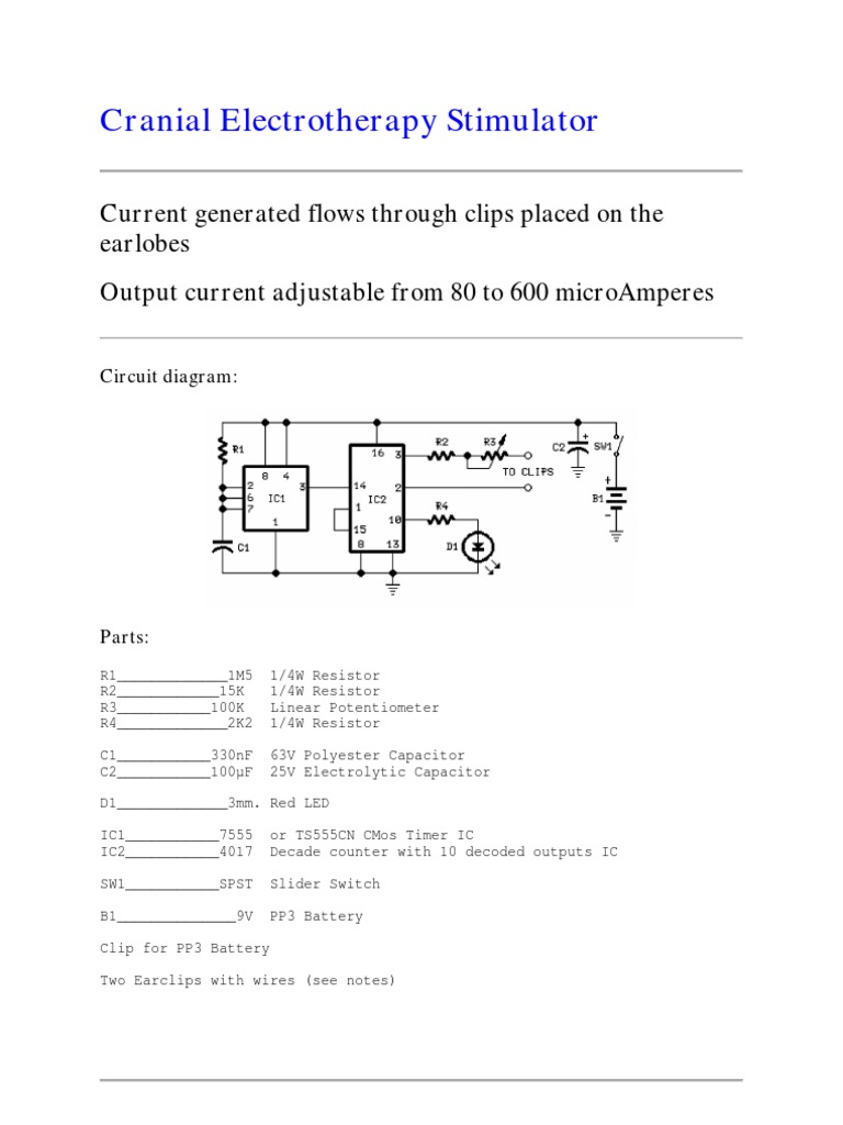 Cranial Electrotherapy Stimulator Circuit PDF Electronic Circuits