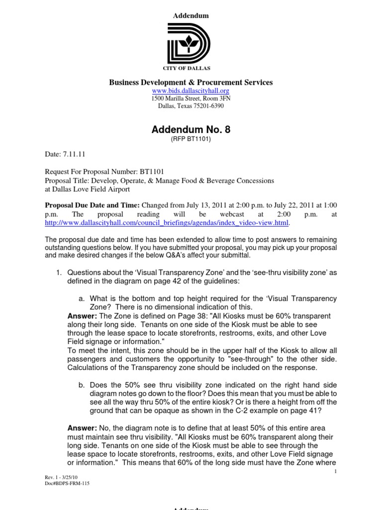 Love Field Concessions Addendum PDF Request For Proposal Airport