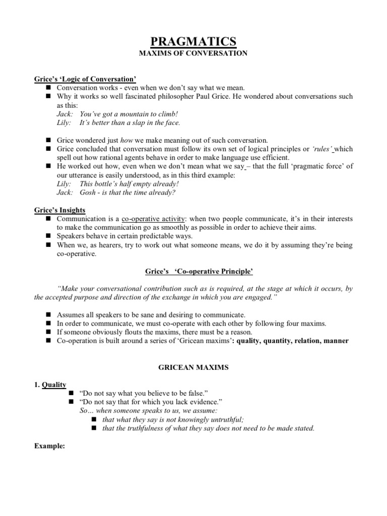 Gricean Maxims of Conversation: An Analysis of the Principles of ...