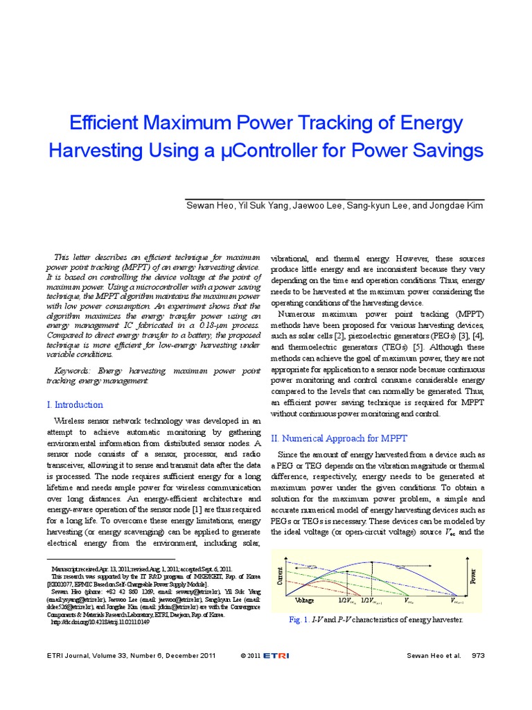 ETRI Journal 2011 Heo Efficient Maximum Power Tracking of Energy Harvesting Using A