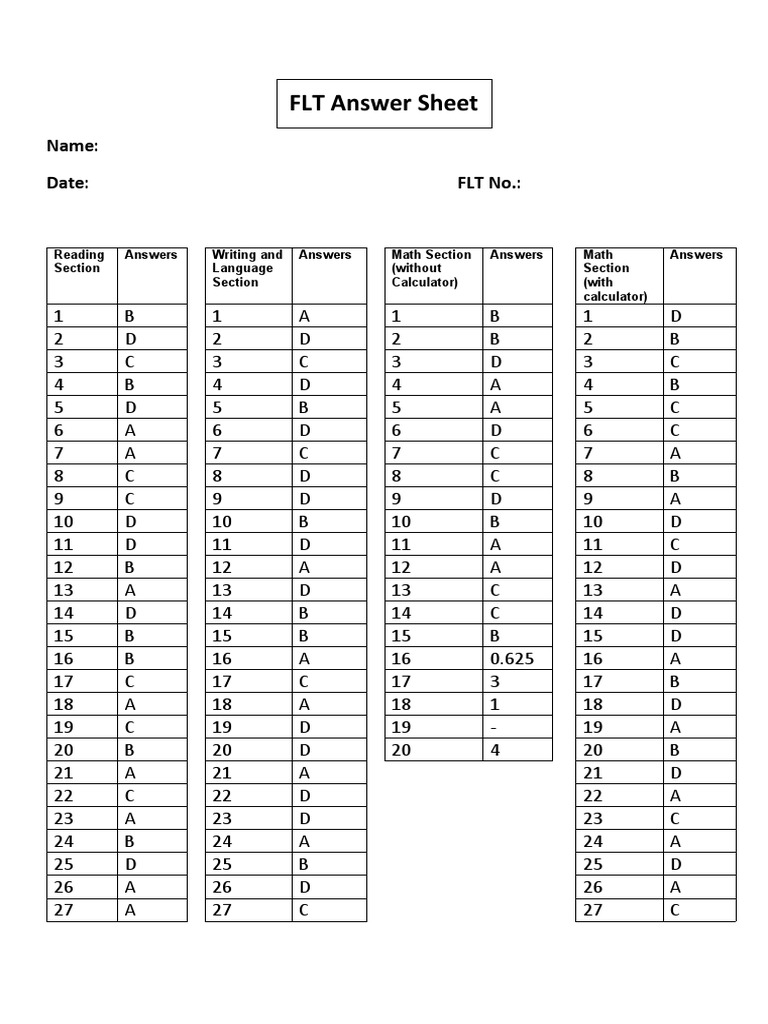 FLT 45 Answer Sheet PDF