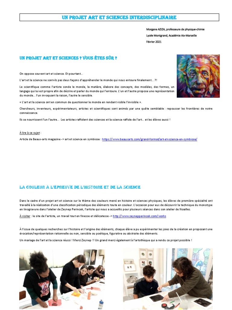 Art et Science : Un Projet Interdisciplinaire | PDF | Science | Bleu
