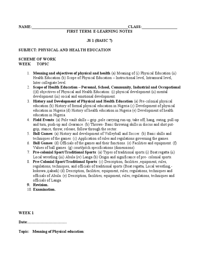 BASIC 7 PHE 1ST TERM E-NOTES | PDF | Track And Field | Association Football