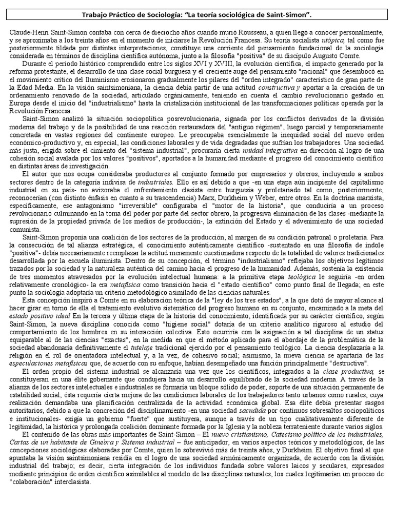 Saint Simon PDF Sociología Sociedad