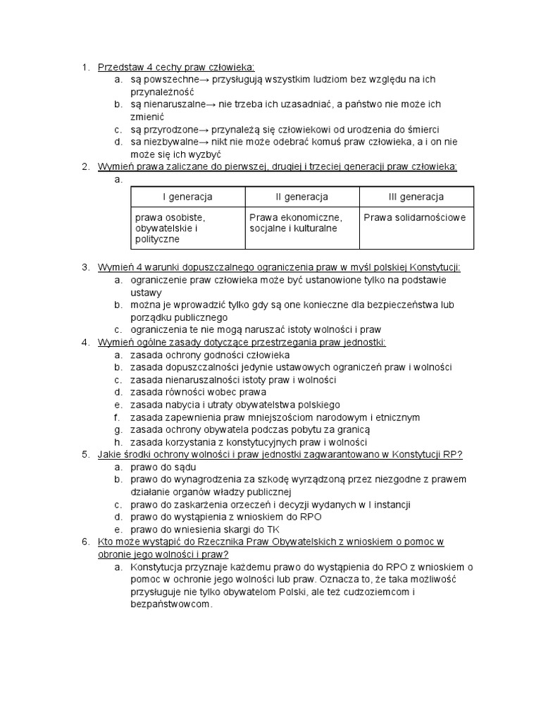 Sprawdzian Wos Prawo I Prawa Człowieka