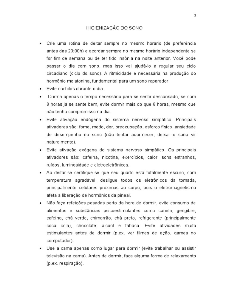 Higiene Do Sono Pdf Triptofano Nutrição