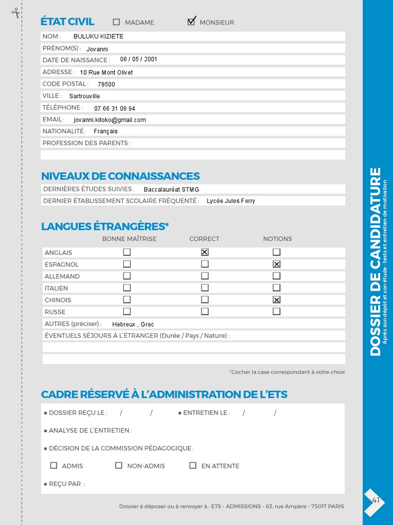 Dossier D'inscription | PDF