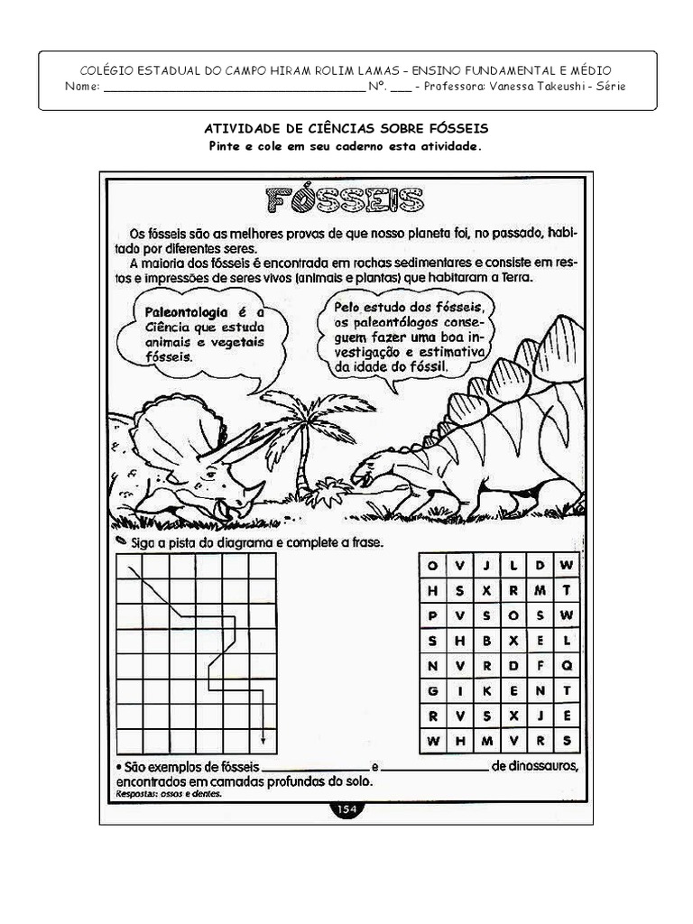 Atividade de Ciências: Fósseis 4º Ano | PDF | Carreira e Crescimento ...