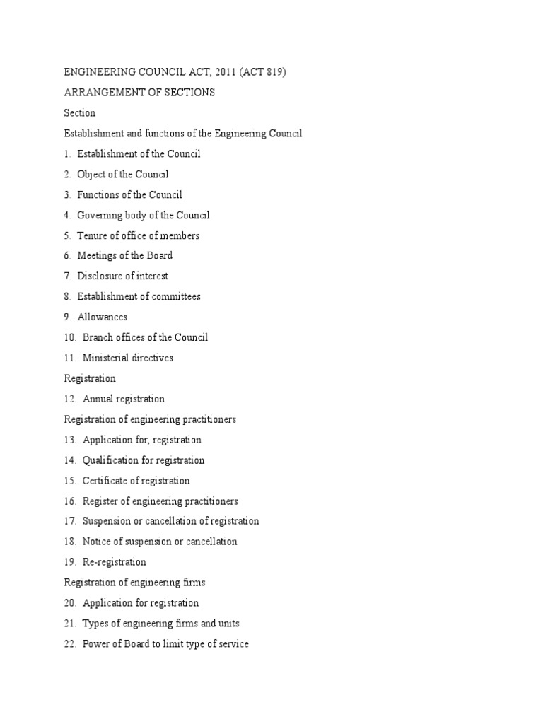 Engineering Council Act, 2011 Overview | PDF