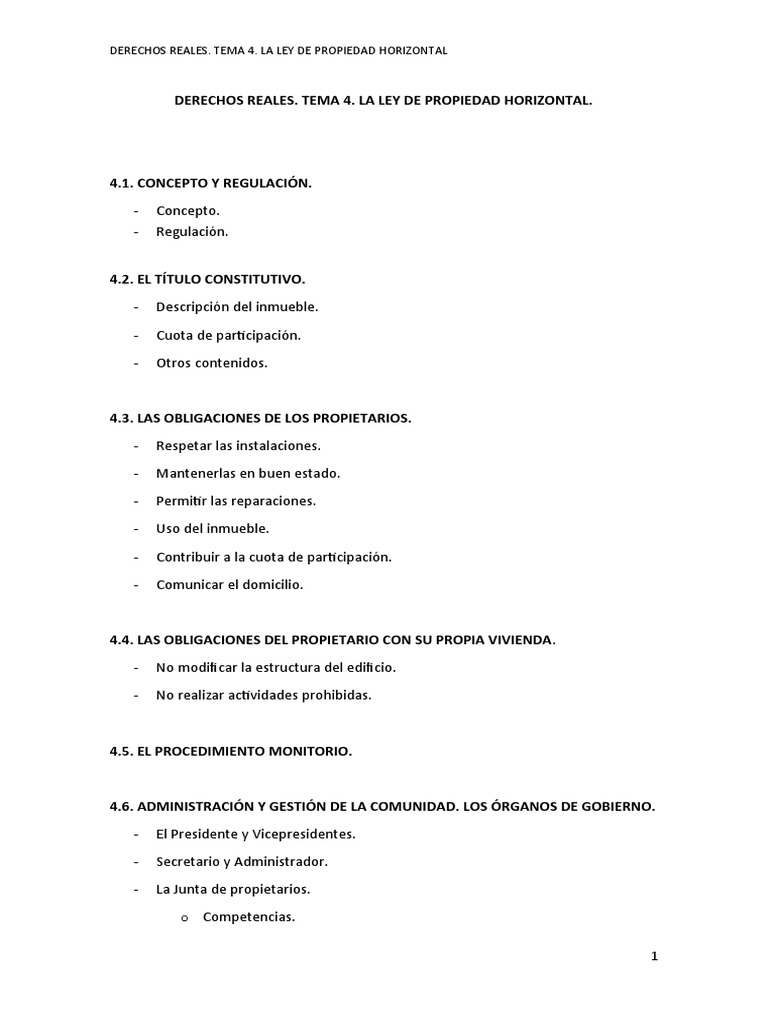 Tema 4. La Ley de Propiedad Horizontal | PDF | Propiedad | Mandato