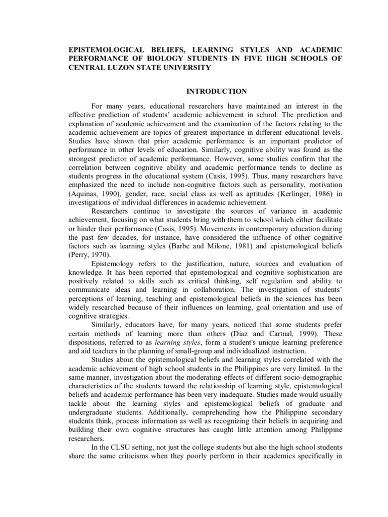 Epistemological Beliefs in Education | PDF | Learning Styles | Learning