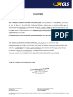 Declaração: GLS - GENERAL LOGISTICS SYSTEMS PORTUGAL, LDA, Pessoa Colectiva N.º 507 508 688, Com Sede