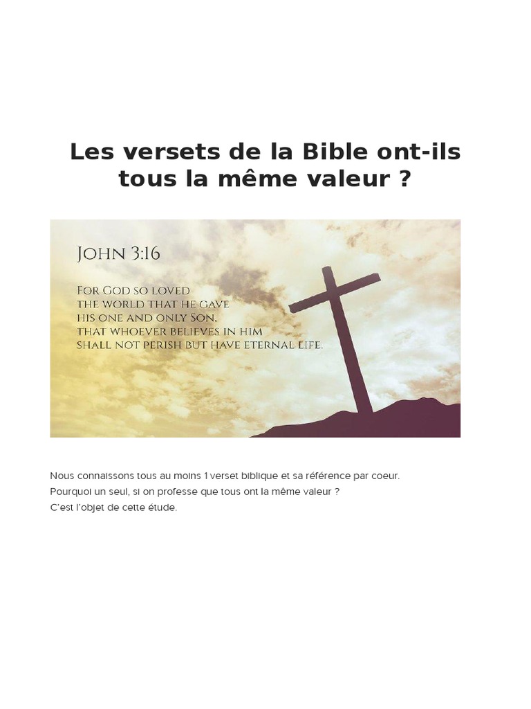 Les Versets de La Bible Ont Ils Tous La Meme Valeur | PDF | Jésus | Dieu