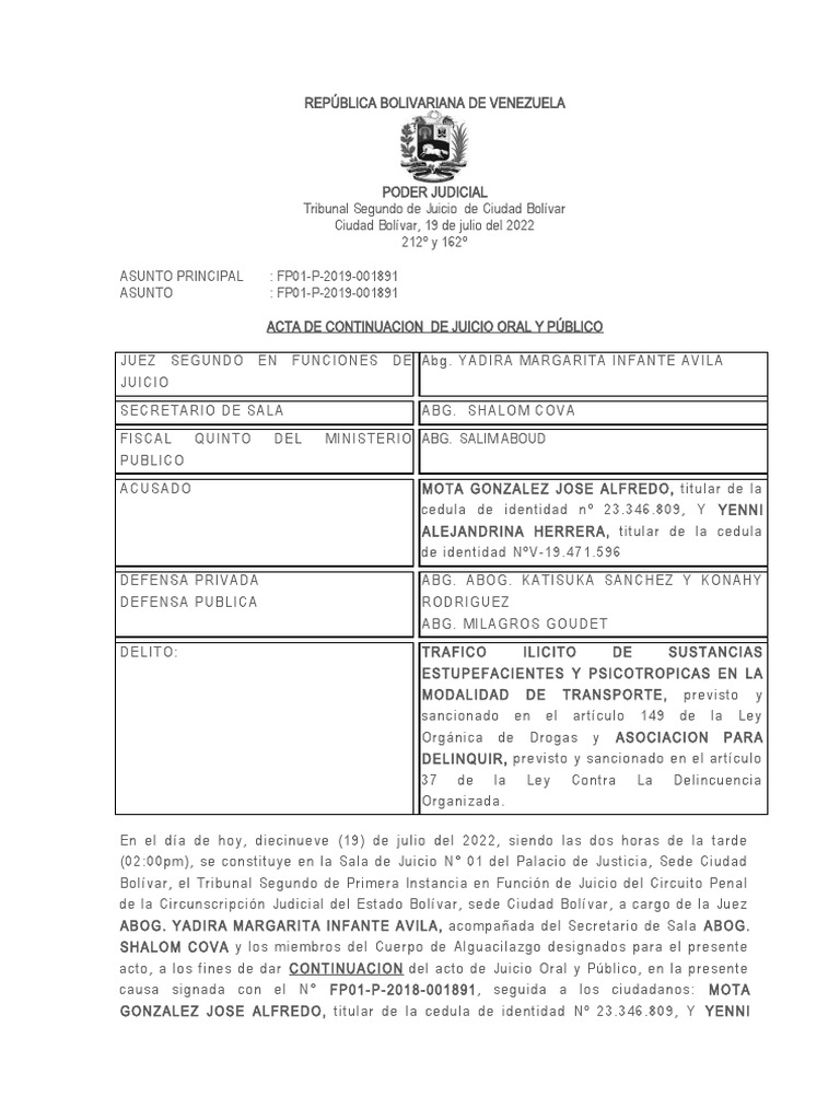 Sentencia Condenatoria Juicio 2019-1891 | PDF | Derecho penal | Venezuela