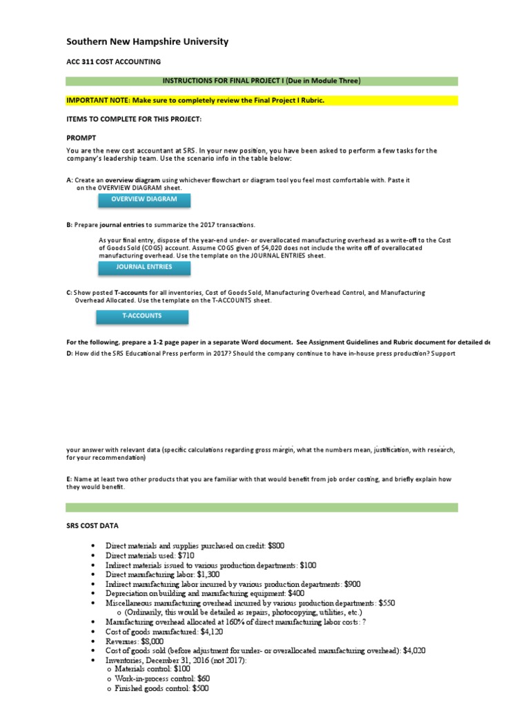 ACC 311 Final Project I Student Workbook | PDF | Cost Of Goods 