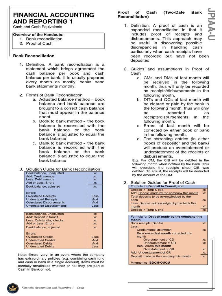 Proof of Cash and Bank Reconciliation | PDF | Banks | Cheque