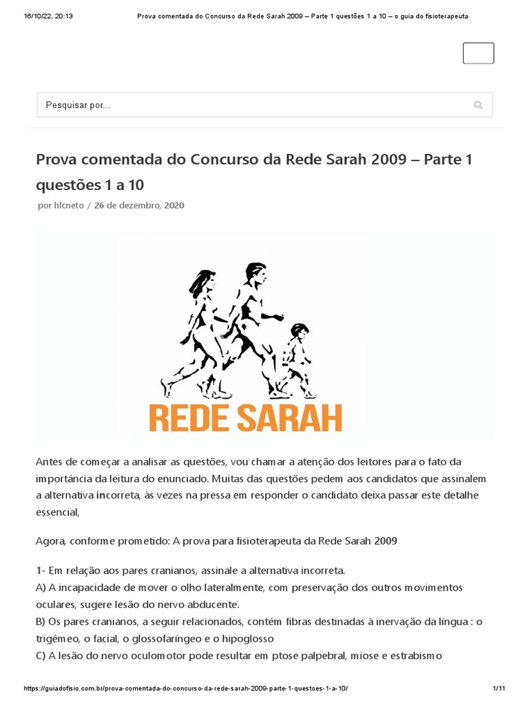 Prova Comentada Rede Sarah 2009: Questões 1-10 | PDF | Nervo | Olho humano