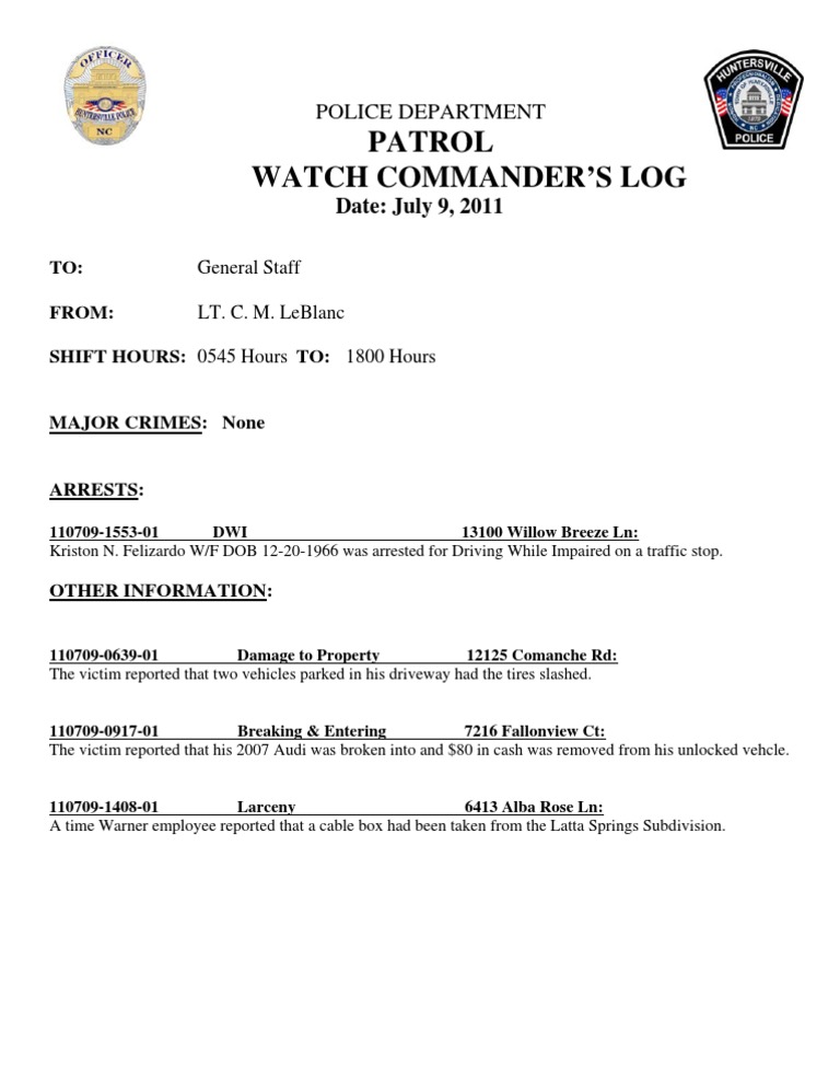Watch Log 7-9-2011day | PDF