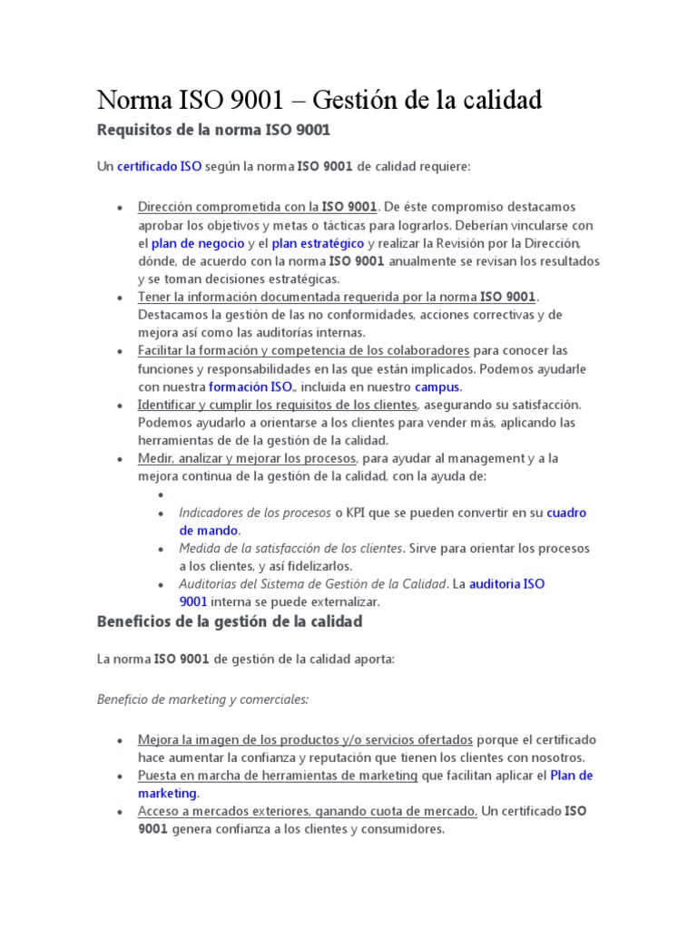 Norma ISO 9001 | PDF | Gestión de la calidad | Calidad (comercial)