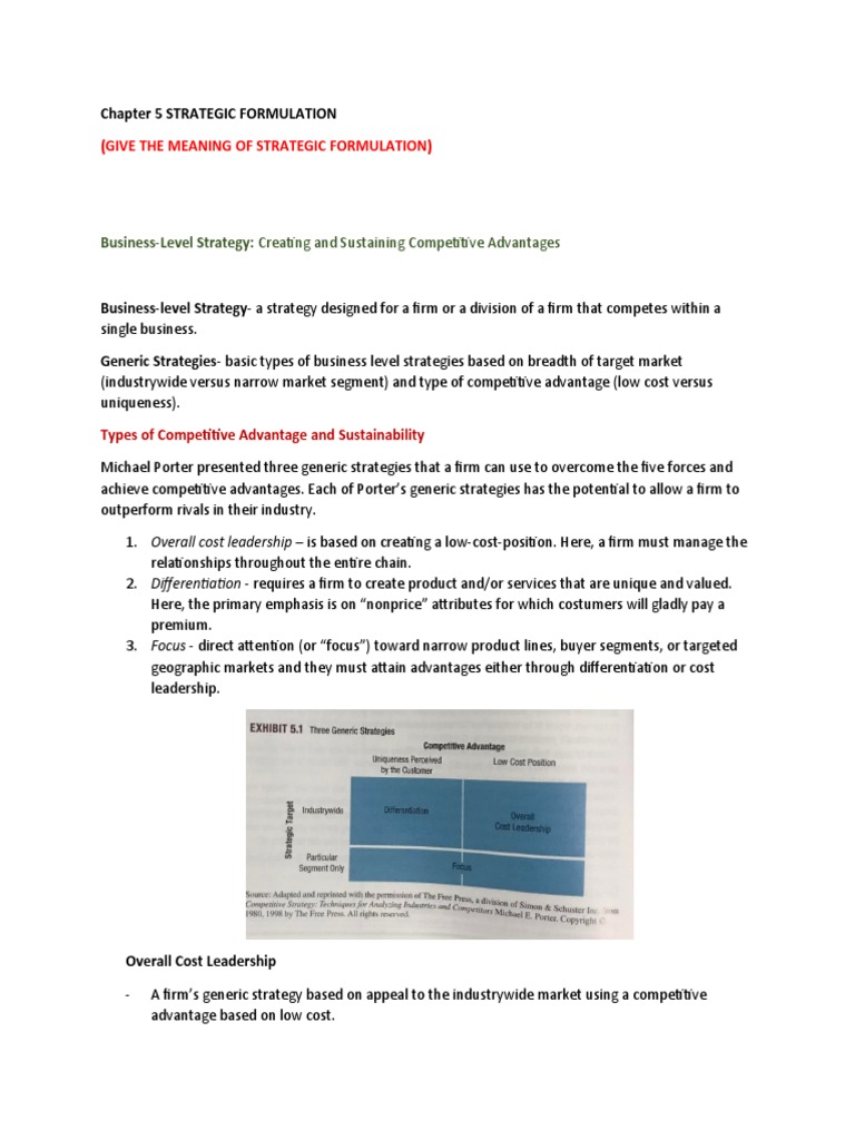 Chapter 5 STRATEGIC FORMULATION | PDF | Competitive Advantage ...