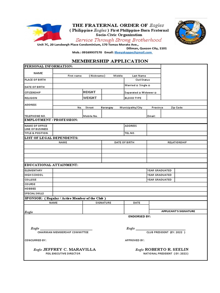 Membership Form for Philippine Eagles | PDF